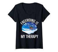 Women's Funny Alpine Skiing Freeriding is My Therapy V-Neck T-Shirt