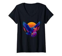 Womens Funny America Game Day Football Shirt Retro Fans V-Neck T-Shirt