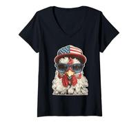 Women's Funny American Rooster Tee Design Retro Vintage Chicken V-Neck T-Shirt