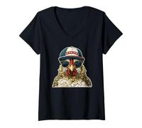 Women's Funny American Rooster Tee Design Retro Vintage Chicken V-Neck T-Shirt