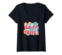 Womens Funny and Colorful Lo-Fi Love V-Neck T-Shirt