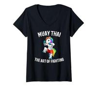 Women's Funny and Cute Muay Thai Unicorn Fighter V-Neck T-Shirt