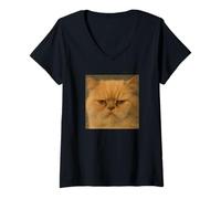 Womens Funny Angry Persian Cat Face Meme Blurry Photo V-Neck T-Shirt