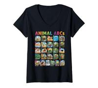Women's Funny Animal Alphabet A-Z ABCs Learning Letters for Kids V-Neck T-Shirt
