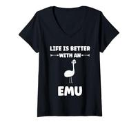 Womens Funny Animals Emus Bird Quote Life is Better with an emu V-Neck T-Shirt