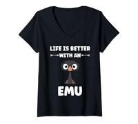 Womens Funny Animals Emus Bird Quote Life is Better with an emu V-Neck T-Shirt