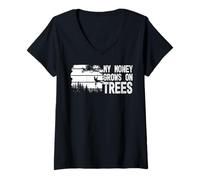 Womens Funny Arborist My Money Grows On Trees Tree Surgeon Humor V-Neck T-Shirt