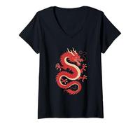 Women's Funny Asian Dragon Mythical Beast Scales V-Neck T-Shirt