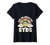 Womens Funny Ask Me About My Stds Inappropriate Adult Humor Pun V-Neck T-Shirt