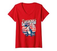 Womens Funny Assistant Fireworks Director T-Rex Safety Technician V-Neck T-Shirt