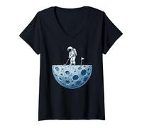 Women's Funny Astronaut Golfing On Moon Golf Lover Space Golfer V-Neck T-Shirt