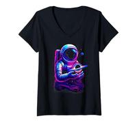 Womens Funny Astronaut Holding a Black Hole in Water Astrophysics V-Neck T-Shirt