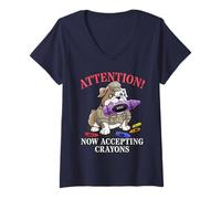 Womens Funny Attention Now Accepting Crayons Jarhead Eater Grunt V-Neck T-Shirt