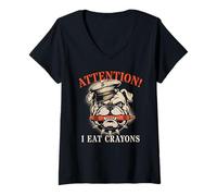 Women's Funny Attention Soldier I EAT Crayons Our Troop Military Dog V-Neck T-Shirt