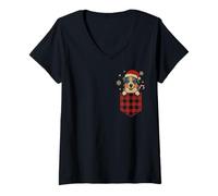 Womens Funny Australian Shepherd Christmas Dog Pocket Aussie Santa V-Neck T-Shirt