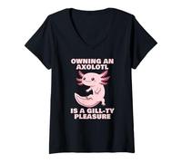 Womens Funny Axolotl Pun for Axolotl owners; GILL-ty Pleasure V-Neck T-Shirt