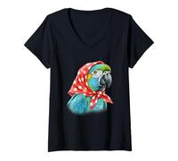 Womens Funny Babushka Parrot Wearing Headscarf Birds Humor V-Neck T-Shirt