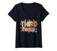 Womens Funny Back to School Vibes Third Grade Sports Kids Teacher V-Neck T-Shirt
