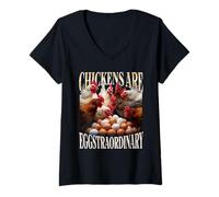 Womens Funny Backyard Chickens are Eggstraordinary Design V-Neck T-Shirt