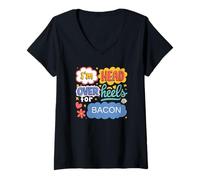 Womens Funny Bacon Aesthetic Retro Pop Art for Food Lovers V-Neck T-Shirt