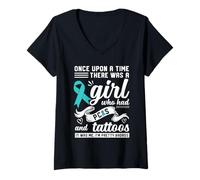 Womens Funny Badass with Tattoo and PCOS Chronic Illness Awareness V-Neck T-Shirt