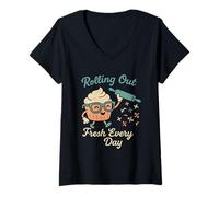 Women's Funny Baker Cupcake Rolling Out Fresh Every Day V-Neck T-Shirt