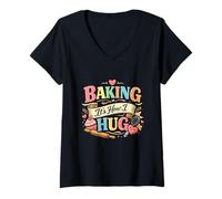 Women's Funny Baking It's How I Hug Cute Cheerful Bakers Enthusiast V-Neck T-Shirt