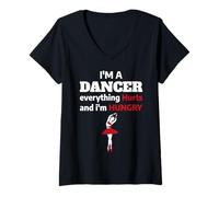 Women's Funny Ballet Dancer Everything Hurts I'm Hungry V-Neck T-Shirt