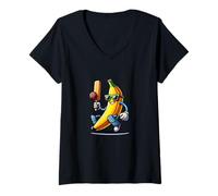 Womens Funny Banana Cricket Bat Style Champion V-Neck T-Shirt