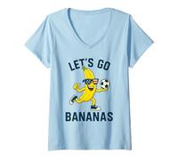 Womens Funny Banana Soccer Cartoon Kicking Ball USA Flag Sunglasses V-Neck T-Shirt