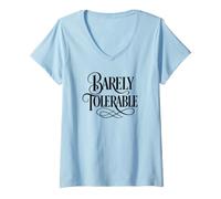 Women's Funny Barely Tolerable Jane Austen Ornate Black Lettering V-Neck T-Shirt