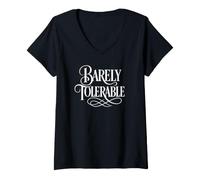 Women's Funny Barely Tolerable Jane Austen Ornate White Lettering V-Neck T-Shirt