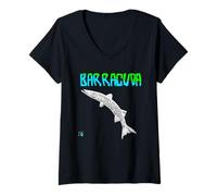 Women's Funny Barracuda Fish Turquoise/Green V-Neck T-Shirt