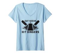 Womens Funny Baseball Softball Sayings Eat Seeds Hit Dingers V-Neck T-Shirt