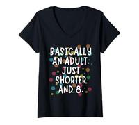 Women's Funny Basically an Adult 8th Birthday Humour Kids V-Neck T-Shirt