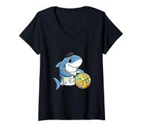 Women's Funny Basketball Shark Painter for Kids Art V-Neck T-Shirt