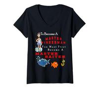 Womens Funny Bass Fishing Shirt Master Baiter Outdoor Life Shirt V-Neck T-Shirt