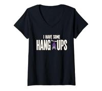 Women's Funny Bat Hang-Ups Halloween Spooky Humor V-Neck T-Shirt