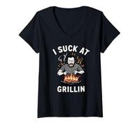 Womens Funny BBQ Fail Burn The Food July 4th Grillin Grilling Men V-Neck T-Shirt