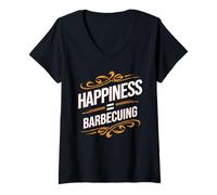 Womens Funny BBQ Food Happiness Equals Barbecuing for Grill Lover V-Neck T-Shirt