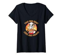 Womens Funny BBQ Goat Loves Juicy Wieners Sausage Grill Joke V-Neck T-Shirt