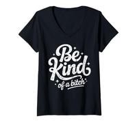 Womens Funny Be Kind (of a Bitch) Vintage Script Design V-Neck T-Shirt