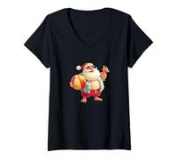 Womens Funny Beach Ball Costume with Santa Claus for Holiday Fans V-Neck T-Shirt