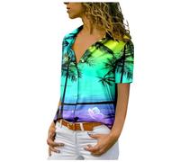 Womens Funny Beach Hawaiian Shirts Caribbean Tropical Summer Cruise Shirt Outfits Button Down Short Sleeve Lapel Hawaiian Palm Tree Casual Golf Clothes Trendy 80S Shirt Graphic Party Green