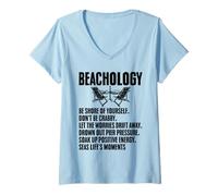 Womens Funny Beachology Definitions Summer Vacation for Sea Lovers V-Neck T-Shirt