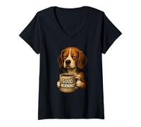 Womens Funny Beagle Good Morning Sarcastic Coffee Lover Grumpy Dog V-Neck T-Shirt