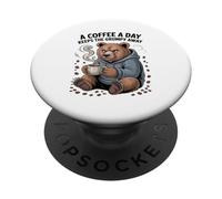 Womens Funny Bear T-Shirt Coffee A Day Keeps The Grumpy Away PopSockets Adhesive PopGrip