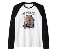 Womens Funny Bear T-Shirt Coffee A Day Keeps The Grumpy Away Raglan Baseball Tee