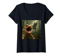 Womens Funny Bearded Dragon Selfie with T-Rex Meme V-Neck T-Shirt