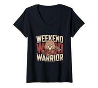 Women's Funny Beaver Axe Lumberjack Weekend Wood Warrior V-Neck T-Shirt